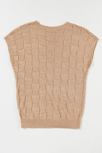 Lattice Textured Knit Short Sleeve Sweater