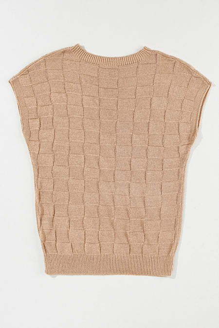 Lattice Textured Knit Short Sleeve Sweater