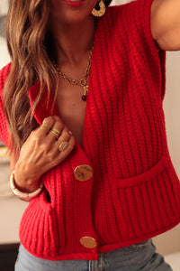 Knit Side Pockets Buttoned Sweater Vest