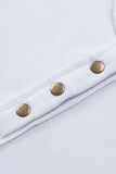 White Ribbed Hem Snap Button Neckline Sweatshirt with Pocket