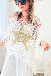 Star Graphic Crochet Knitted Summer Sweater Top