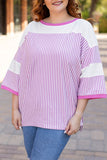 Stripe Patchwork Bracelet Sleeve Plus Size T Shirt