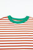 Stripe Oversized Contrast Trim Exposed Seam High Low T Shirt