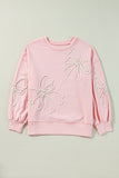 Bow Thread Embroidery Ribbed Edge Sweatshirt