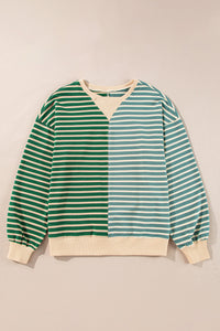 Stripe Casual Stripe Colorblock Drop Shoulder Oversize Sweatshirt