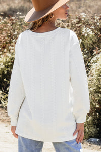 Cable Textured Long Sleeve Round Neck Top