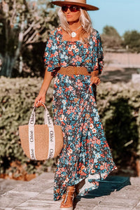 Floral Knotted Back Square Neck Maxi Dress