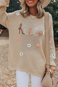 Hello Floral Embroidered Knit Loose Sweater