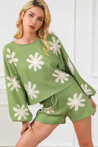 Bubble Sleeve Knitted Sweater and Shorts Set