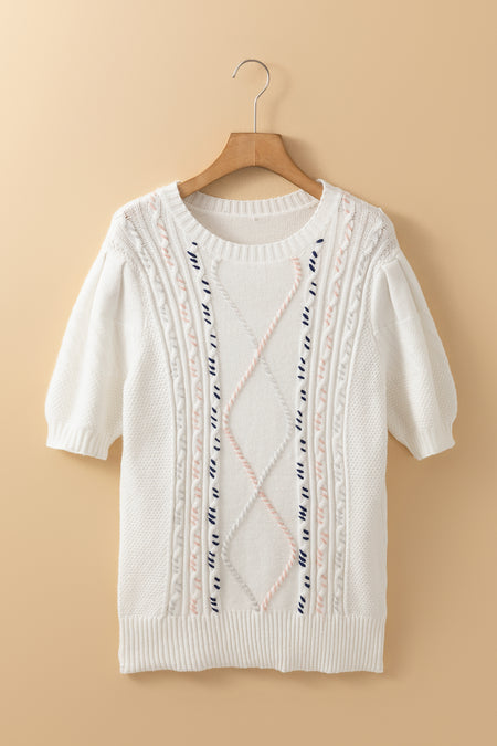 Cable Knit Short Sleeve Sweater