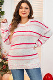 Stripe Drop Shoulder Side Split Plus Size Sweater