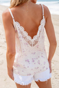 Flower Embroidered Lace Crochet V Neck Tank Top