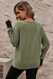 V Neck Button Cuffed Long Sleeve Top