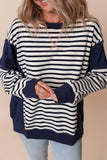 Stripe Color Block Exposed Seam Loose Fit Sweatshirt