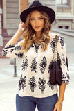 Printed 3/4 Sleeve V Neck Blouse