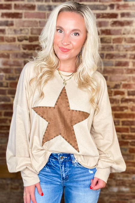 Studded Star Graphic Oversized Long Sleeve Top