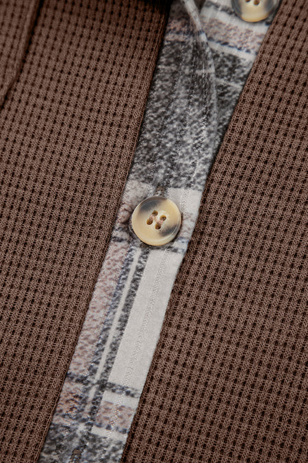 Patchwork Drawstring Hooded Plaid Shacket