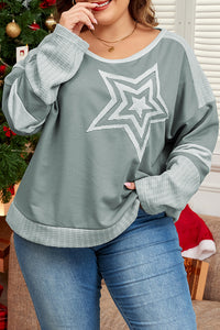 Stars Patchwork Round Neck Plus Size T Shirt