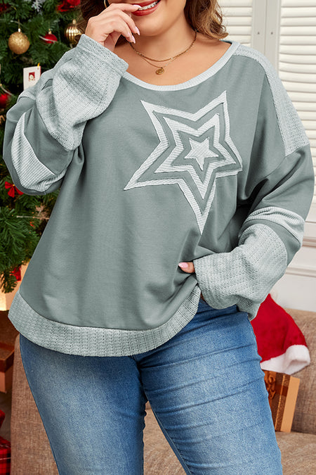 Stars Patchwork Round Neck Plus Size T Shirt