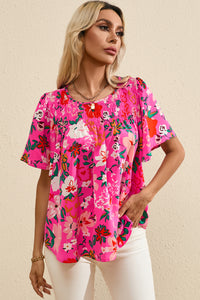 Floral Short Sleeve Smocked Blouse