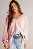 V Neck Long Sleeve Drop Shoulder Loose Blouse