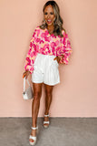 Blooming Floral Print Puff Sleeve Buttoned Shirt