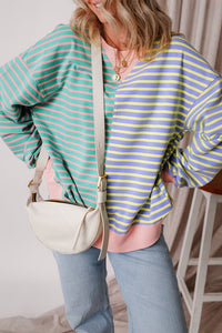 Stripe Casual Stripe Colorblock Drop Shoulder Oversize Sweatshirt