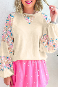 Floral Patchwork Balloon Sleeve Blouse