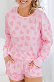 Valentine Heart Shape Print Long Sleeve Top Shorts Lounge Set