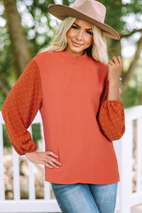 Swiss Dot Balloon Sleeve Loose Blouse