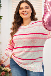 Stripe Drop Shoulder Side Split Plus Size Sweater