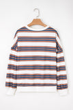 Brown Stripe Crew Neck Drop Shoulder Pullover Sweatshirt