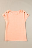 Apricot Pink Button Detail Batwing Sleeve Casual Tee