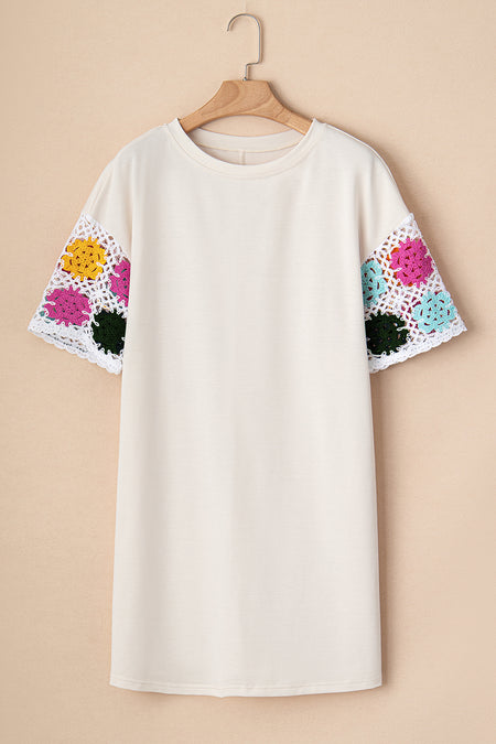 Floral Crochet Splicing Sleeve T Shirt Dress