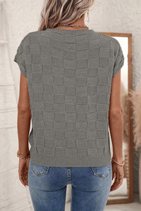 Lattice Textured Knit Short Sleeve Sweater