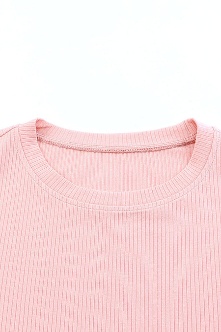 Dotty Mesh Ruffle Sleeve Ribbed Knit Top