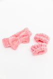 Bright Pink Cute Flannel Bow Headband Set