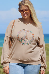 Floral Peace Sign Graphic Washed Terry Plus Size Sweatshirt