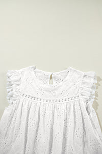 Eyelet Embroidered Ruffled Flutter Sleeve Blouse