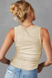 Plain Ruched Side Slim Tank Top