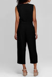Buttoned Sleeveless Cropped Jumpsuit with Sash