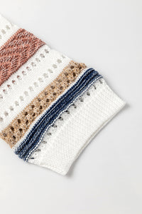 Striped Hollow Out Half Sleeve Knitted Sweater
