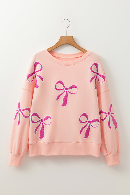 Bowknot Drop Shoulder Oversized Sweatshirt