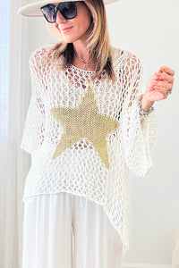 Star Graphic Crochet Knitted Summer Sweater Top