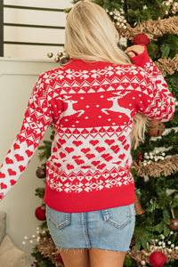 Merry Christmas Reindeer Heart Pattern High Neck Sweater