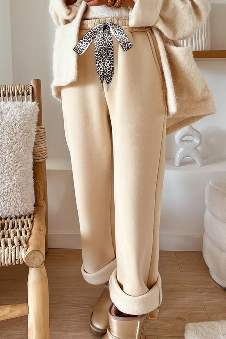 Fleece Lined Leopard Drawstring Pants