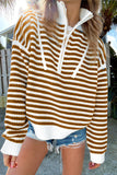 Stripe Zip up Collar Drop Shoulder Sweater