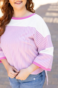 Stripe Patchwork Bracelet Sleeve Plus Size T Shirt