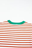 Stripe Oversized Contrast Trim Exposed Seam High Low T Shirt