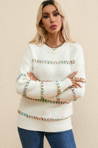 Colorful Crossed Stitch Drop Shoulder Sweater